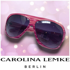 NEW Carolina Lemke Pink Stripe Acrylic Shield Sunglasses Oversized CL1058 NWT